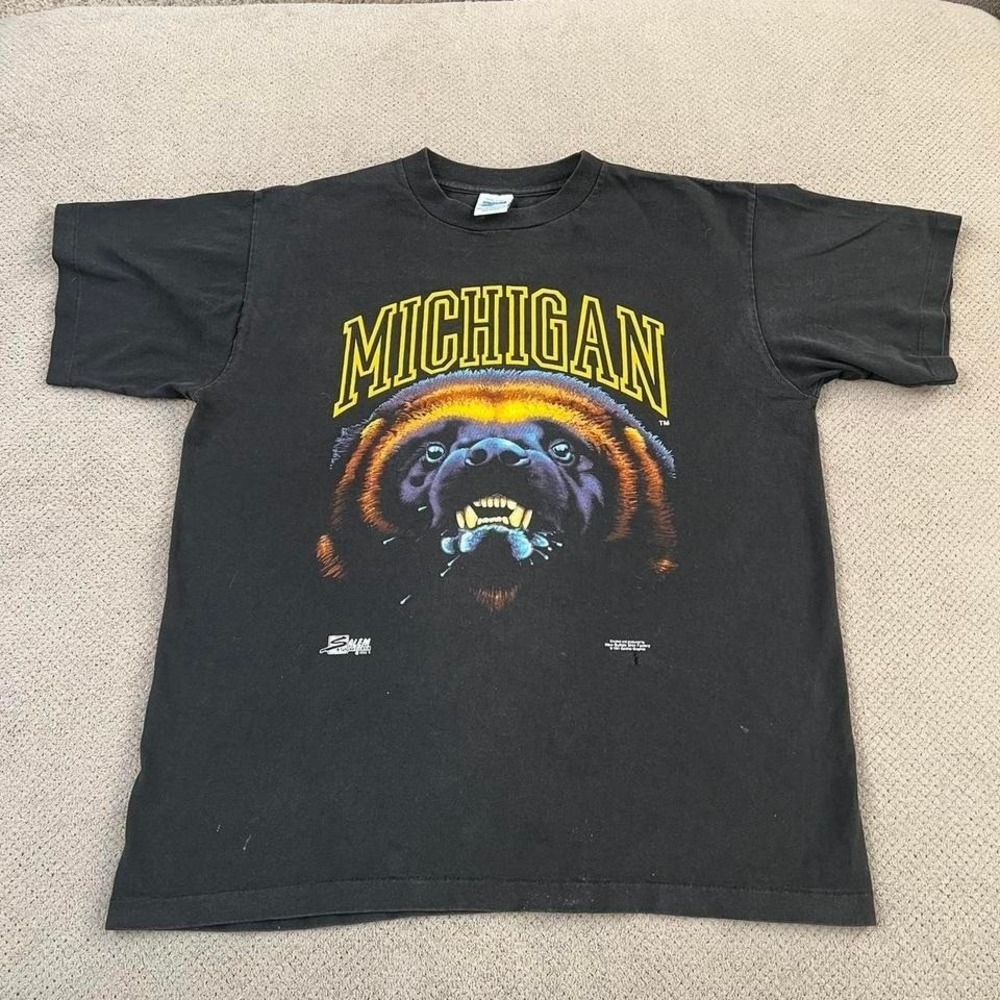 Vintage 1990s Michigan Wolverines Salem Sportswear T-Shirt Black Size L